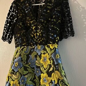 Gold and Blue Floral Lace Dress